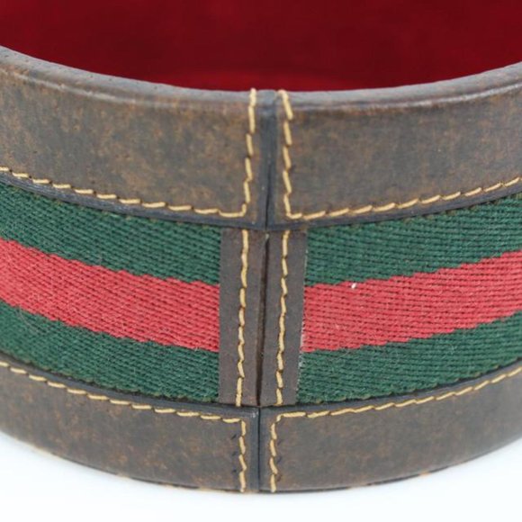 Gucci Ultra Rare Brown Leather Web Round Box Case Jar Boite 71g411s - Picture 11 of 12